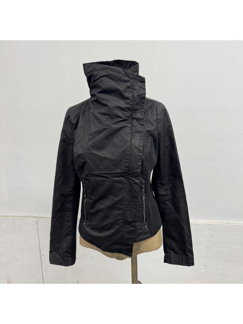 Vintage Black Funnel Neck Asymmetric Avant Garde Leather Jacket